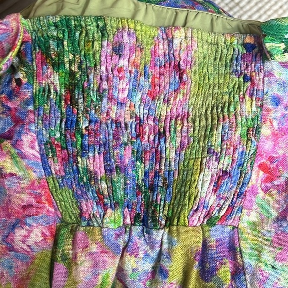 MOTF Linen Floral Print Shirred Back Strapless Mini Dress Large - Picture 8 of 12